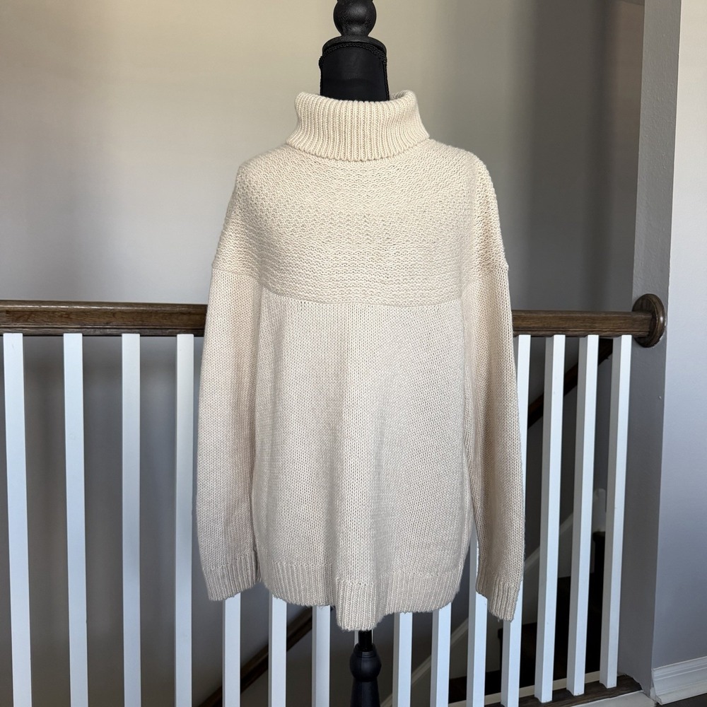 J Jill Fair Isle Turtleneck Long Sleeve Sweater Beige Large Preppy Fisherman